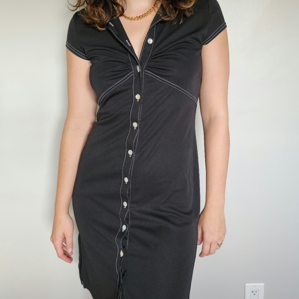 Lori M Collection Vintage Button Up Black White Stitching